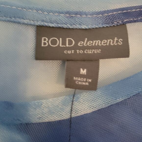 Bold Elements Sheer Curvy Shirt. New with Tags Blue and White Tie dye Size M - Picture 4 of 9
